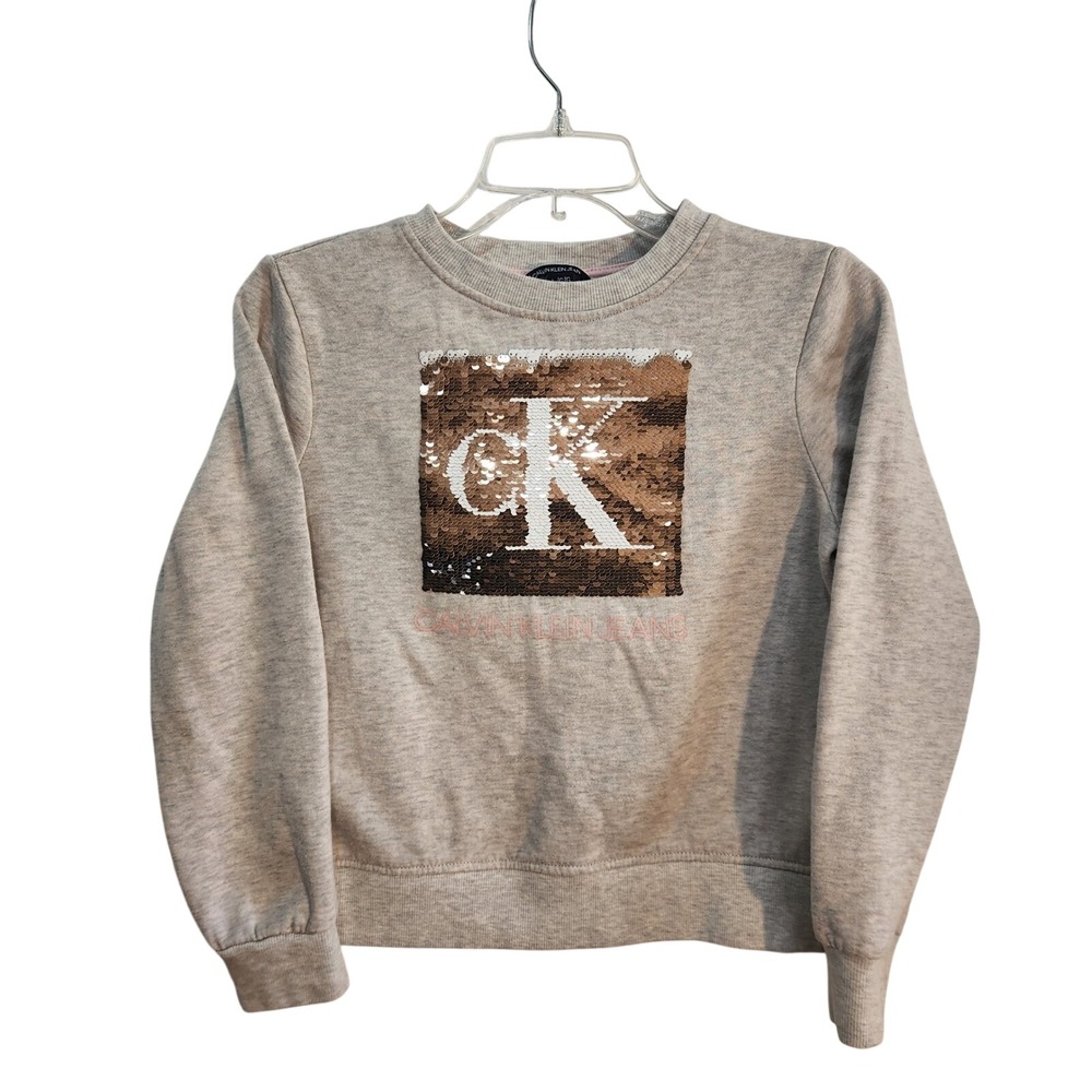 Calvin Klein Jeans‎ Kids Girls Light Gray CK Logo Sequin Sweatshirt L 12-14